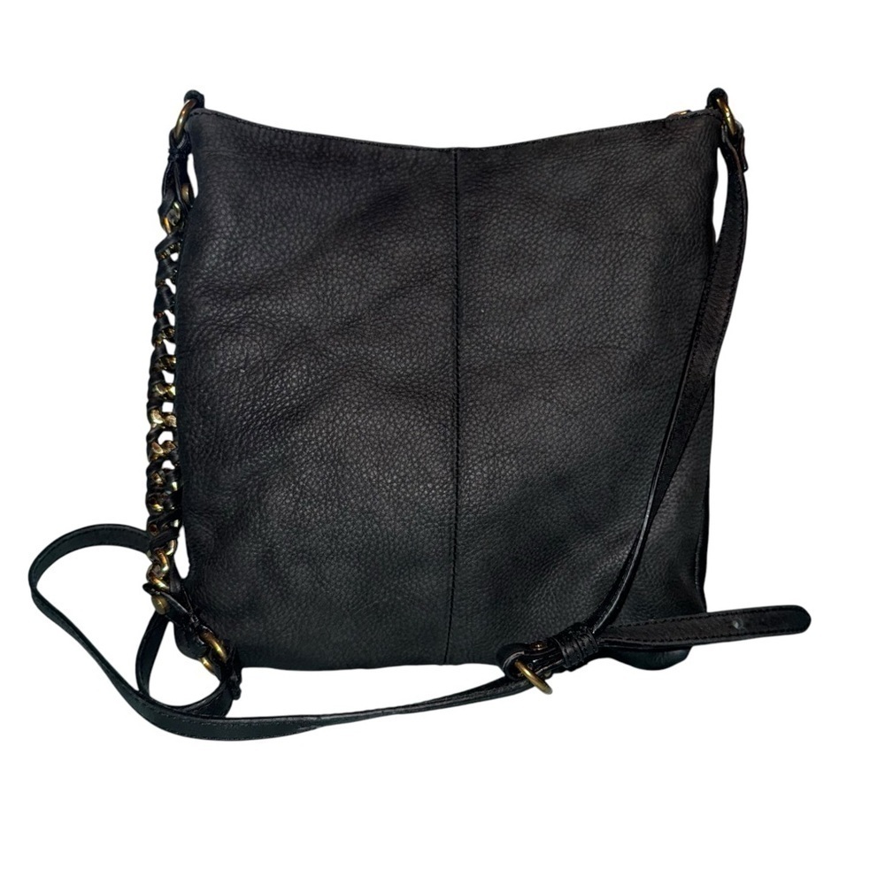 ELLIOTT LUCCA Gwen Black Pebbled Leather Gold Chain Strap Crossbody Bag - Picture 3 of 16